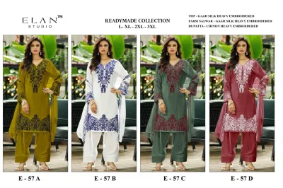 Elan Studio E 57 — Gajji Silk Heavy Embroidered, Pakistani Readymade Suits, Elan Studio wholesale from Surat — view 9