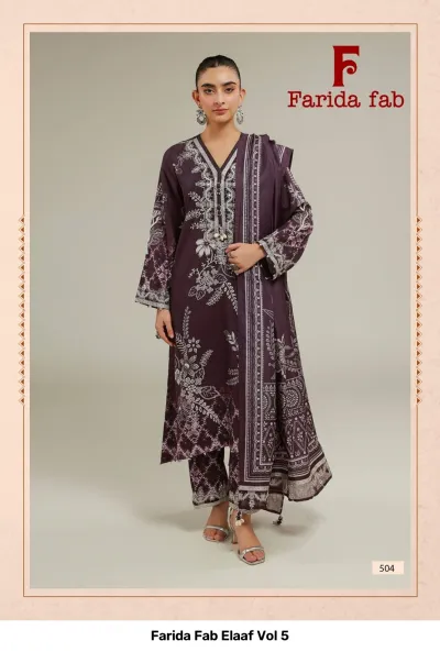 Farida Fab Elaaf Vol 5 navy blue salwar suit with floral print, embroidery, and embellished neckline.