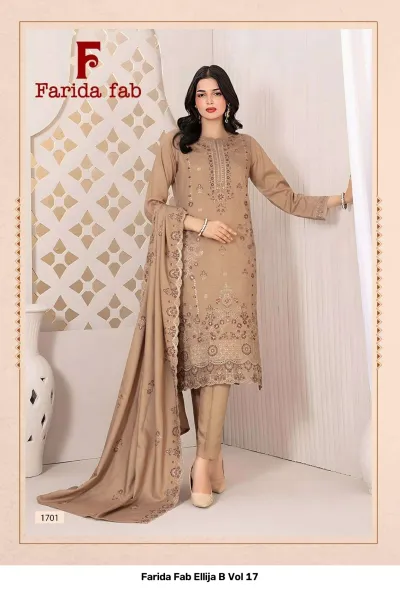 Farida Fab Ellija B Vol 17 design 2 of 8 — Pure Cotton Karachi Cotton Dress Material with print by Farida, wholesale Surat