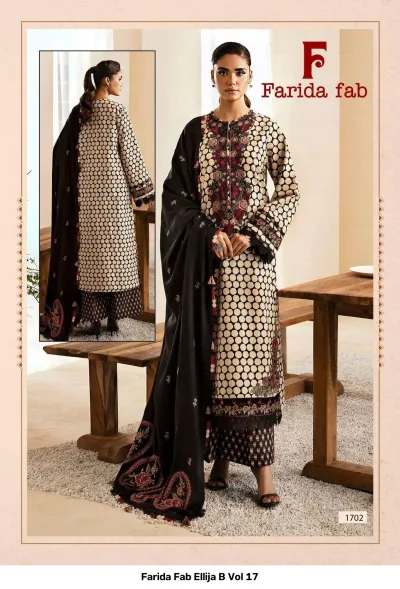Farida Fab Ellija B Vol 17 design 4 of 8 — Pure Cotton Karachi Cotton Dress Material with print by Farida, wholesale Surat
