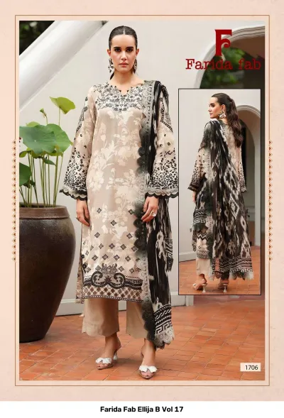 Farida Fab Ellija B Vol 17 design 7 of 8 — Pure Cotton Karachi Cotton Dress Material with print by Farida, wholesale Surat