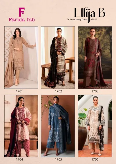 Farida Fab Ellija B Vol 17 design 8 of 8 — Pure Cotton Karachi Cotton Dress Material with print by Farida, wholesale Surat