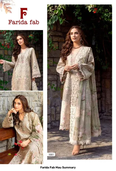Farida Fab Mau Summary design 2 of 8 — Pure Cotton Karachi Cotton Dress Material with print by Farida, wholesale Surat