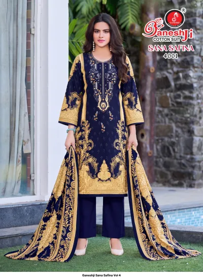 Ganeshji Sana Safina Vol 4 — Karachi Cotton Dress Material, Ganeshji Cotton Suit wholesale from Surat — view 9