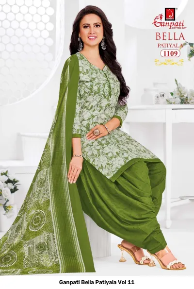 Ganpati Bella Patiyala Vol 11 design 10 of 14 — Pure Cotton Readymade Suits with print by Ganpati Cotton Suit, wholesale Surat
