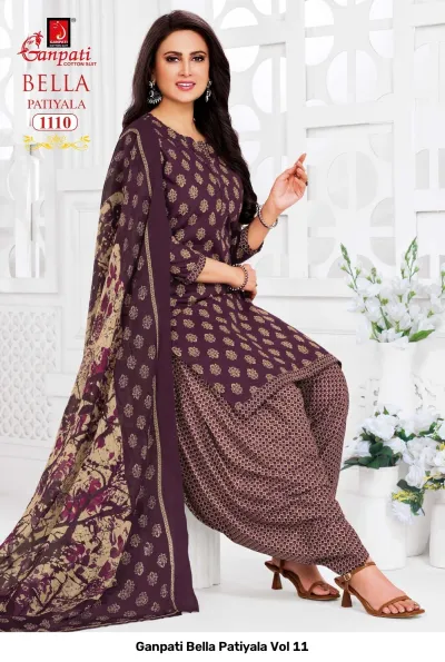 Ganpati Bella Patiyala Vol 11 design 11 of 14 — Pure Cotton Readymade Suits with print by Ganpati Cotton Suit, wholesale Surat