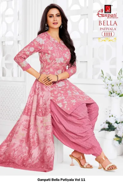 Ganpati Bella Patiyala Vol 11 design 12 of 14 — Pure Cotton Readymade Suits with print by Ganpati Cotton Suit, wholesale Surat
