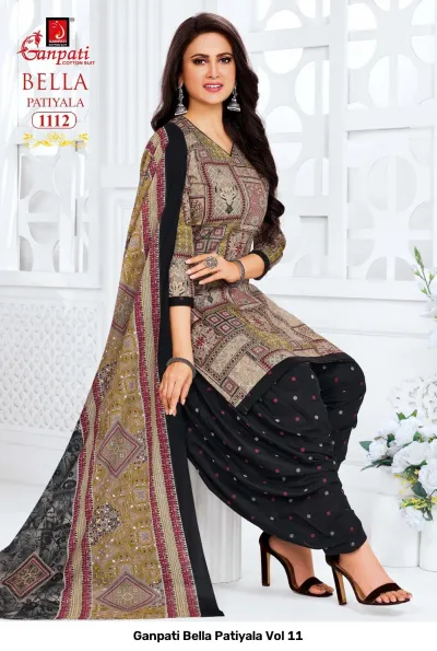 Ganpati Bella Patiyala Vol 11 design 13 of 14 — Pure Cotton Readymade Suits with print by Ganpati Cotton Suit, wholesale Surat