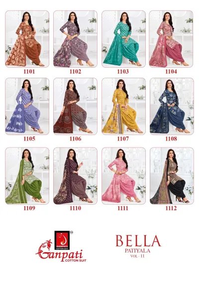 Ganpati Bella Patiyala Vol 11 design 14 of 14 — Pure Cotton Readymade Suits with print by Ganpati Cotton Suit, wholesale Surat