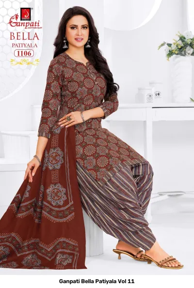 Ganpati Bella Patiyala Vol 11 design 7 of 14 — Pure Cotton Readymade Suits with print by Ganpati Cotton Suit, wholesale Surat