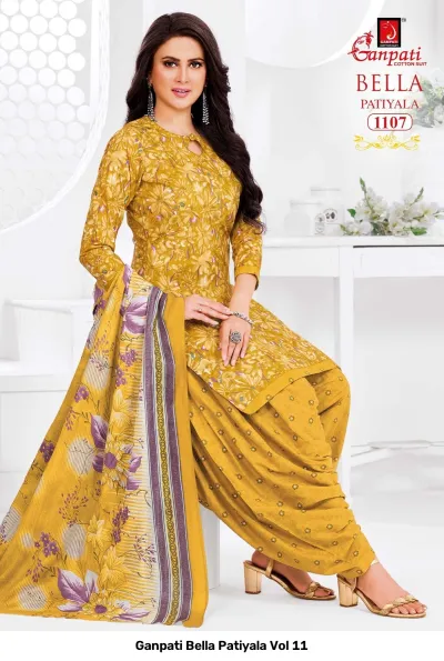 Ganpati Bella Patiyala Vol 11 design 8 of 14 — Pure Cotton Readymade Suits with print by Ganpati Cotton Suit, wholesale Surat