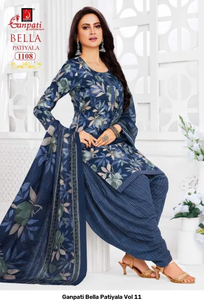 Ganpati Bella Patiyala Vol 11 design 9 of 14 — Pure Cotton Readymade Suits with print by Ganpati Cotton Suit, wholesale Surat