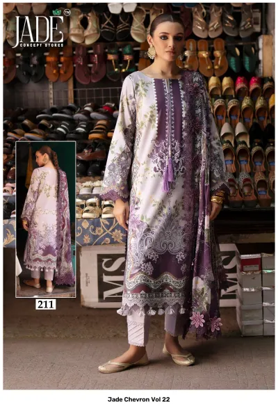 Jade Chevron Vol 22: Light purple salwar suit with floral prints, tassel details, and a sheer embroidered dupatta.