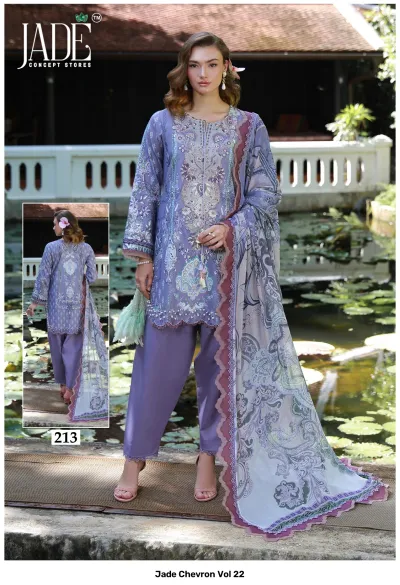 Jade Chevron Vol 22: Lavender salwar suit featuring floral and paisley prints, embroidery, and a matching dupatta.