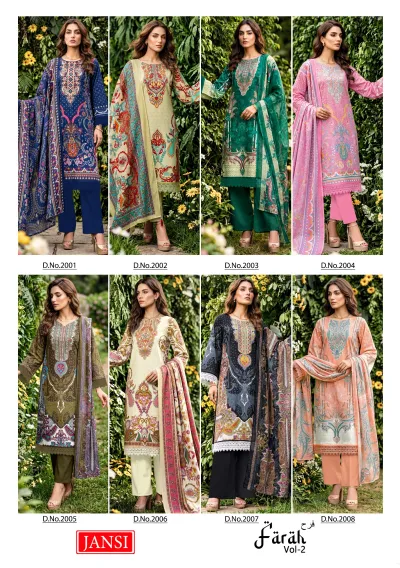 Jansi Faraah Vol 2 catalog collage showing multiple models wearing different designs from the collection.
