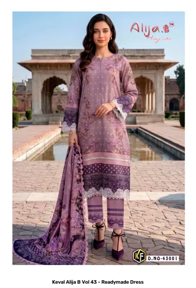 Keval Alija B Vol 43 - Readymade Dress design 2 of 8 — Heavy Lawn Cotton Pakistani Readymade Suits with print by Keval Fab, wholesale Surat
