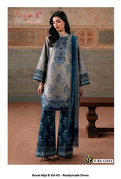 Keval Alija B Vol 43 - Readymade Dress design 3 of 8 — Heavy Lawn Cotton Pakistani Readymade Suits with print by Keval Fab, wholesale Surat