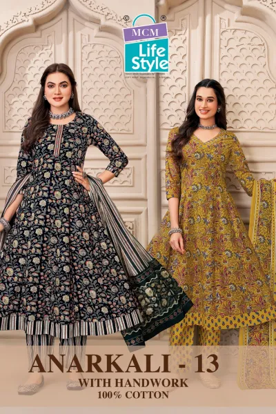 MCM Anarkali Vol 13 design 1 of 12 — Heavy Cotton Readymade Suits with print, handwork by MCM Lifestyle, wholesale Surat