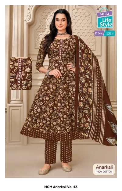 MCM Anarkali Vol 13 design 10 of 12 — Heavy Cotton Readymade Suits with print, handwork by MCM Lifestyle, wholesale Surat