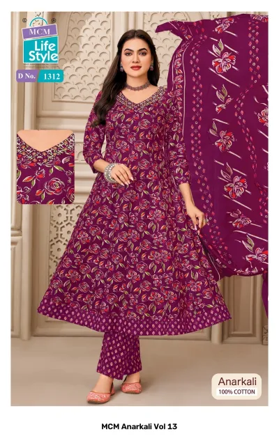 MCM Anarkali Vol 13 design 11 of 12 — Heavy Cotton Readymade Suits with print, handwork by MCM Lifestyle, wholesale Surat