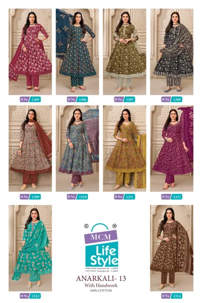 MCM Anarkali Vol 13 design 12 of 12 — Heavy Cotton Readymade Suits with print, handwork by MCM Lifestyle, wholesale Surat