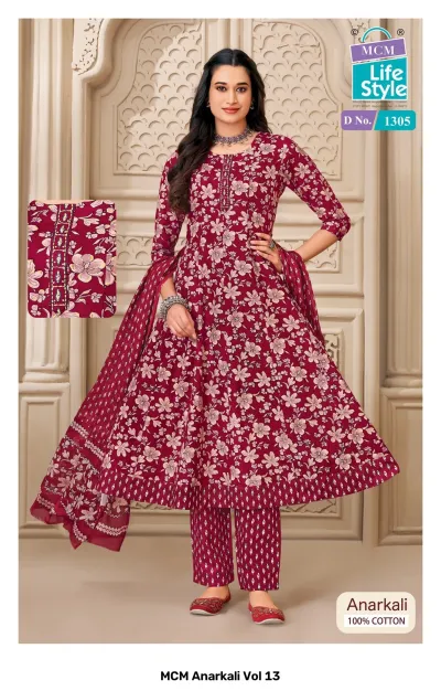 MCM Anarkali Vol 13 design 3 of 12 — Heavy Cotton Readymade Suits with print, handwork by MCM Lifestyle, wholesale Surat