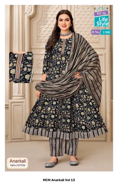 MCM Anarkali Vol 13 design 4 of 12 — Heavy Cotton Readymade Suits with print, handwork by MCM Lifestyle, wholesale Surat