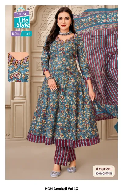 MCM Anarkali Vol 13 design 6 of 12 — Heavy Cotton Readymade Suits with print, handwork by MCM Lifestyle, wholesale Surat