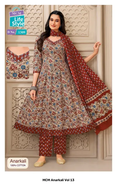 MCM Anarkali Vol 13 design 7 of 12 — Heavy Cotton Readymade Suits with print, handwork by MCM Lifestyle, wholesale Surat
