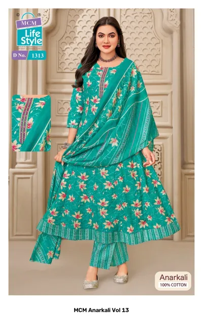 MCM Anarkali Vol 13 design 9 of 12 — Heavy Cotton Readymade Suits with print, handwork by MCM Lifestyle, wholesale Surat