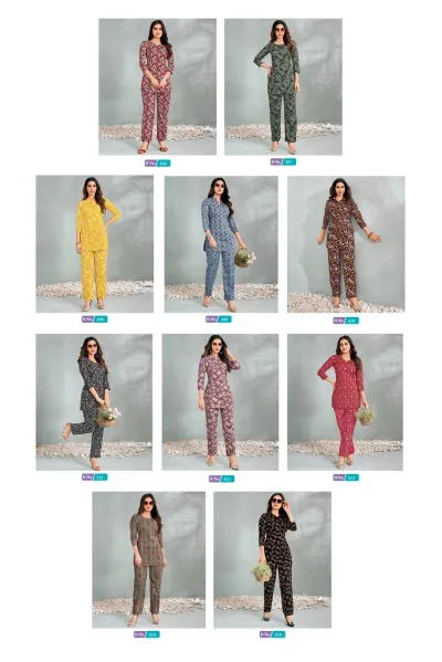 MCM Taanvi Vol 3 catalog collage showing multiple designs of printed cotton cord sets in various colors and patterns.