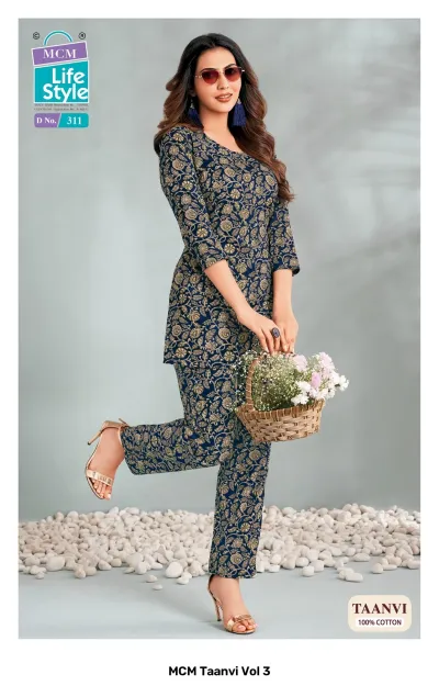 MCM Taanvi Vol 3 navy blue cord set with an all-over floral print design on a cotton kurta and pants.