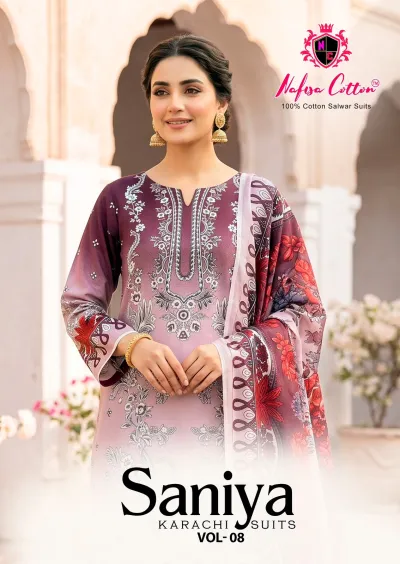 Nafisa Saniya Vol 8 design 1 of 12 — Indo Cotton Karachi Cotton Dress Material with print by Nafisa, wholesale Surat