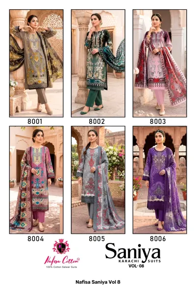 Nafisa Saniya Vol 8 design 11 of 12 — Indo Cotton Karachi Cotton Dress Material with print by Nafisa, wholesale Surat