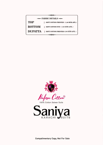 Nafisa Saniya Vol 8 design 12 of 12 — Indo Cotton Karachi Cotton Dress Material with print by Nafisa, wholesale Surat