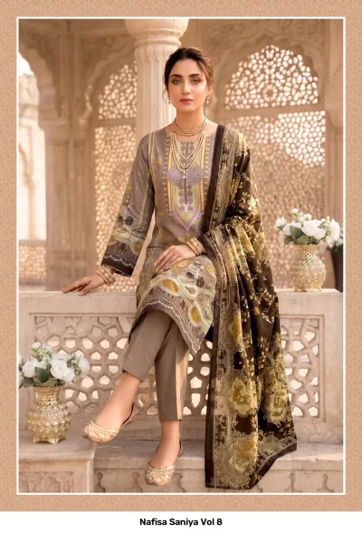 Nafisa Saniya Vol 8 design 2 of 12 — Indo Cotton Karachi Cotton Dress Material with print by Nafisa, wholesale Surat