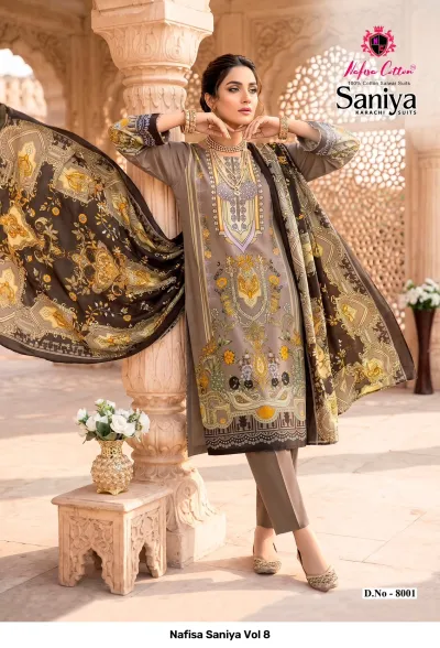 Nafisa Saniya Vol 8 design 3 of 12 — Indo Cotton Karachi Cotton Dress Material with print by Nafisa, wholesale Surat