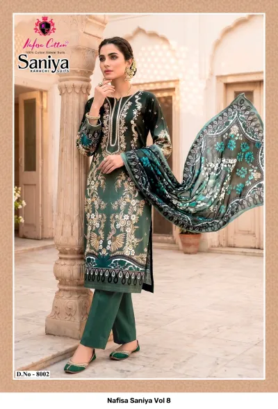 Nafisa Saniya Vol 8 design 4 of 12 — Indo Cotton Karachi Cotton Dress Material with print by Nafisa, wholesale Surat