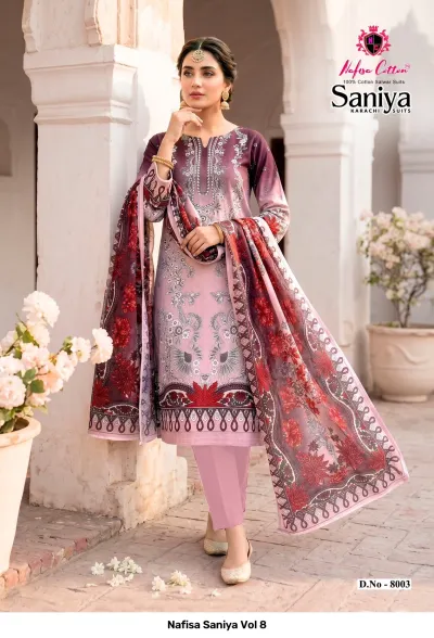Nafisa Saniya Vol 8 design 5 of 12 — Indo Cotton Karachi Cotton Dress Material with print by Nafisa, wholesale Surat