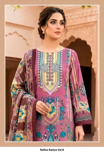 Nafisa Saniya Vol 8 design 6 of 12 — Indo Cotton Karachi Cotton Dress Material with print by Nafisa, wholesale Surat