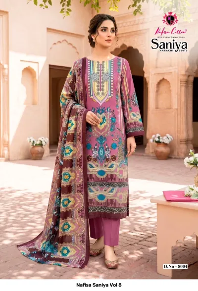 Nafisa Saniya Vol 8 design 7 of 12 — Indo Cotton Karachi Cotton Dress Material with print by Nafisa, wholesale Surat