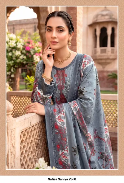 Nafisa Saniya Vol 8 design 8 of 12 — Indo Cotton Karachi Cotton Dress Material with print by Nafisa, wholesale Surat