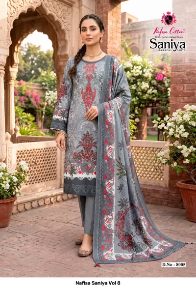 Nafisa Saniya Vol 8 design 9 of 12 — Indo Cotton Karachi Cotton Dress Material with print by Nafisa, wholesale Surat