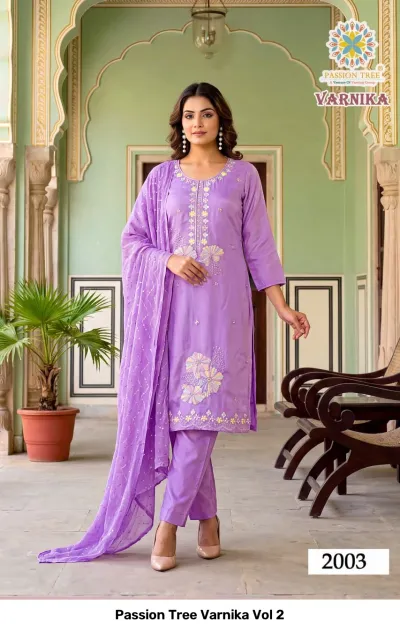 Passion Tree Varnika Vol 2, lavender salwar suit with thread work embroidery and matching dupatta.