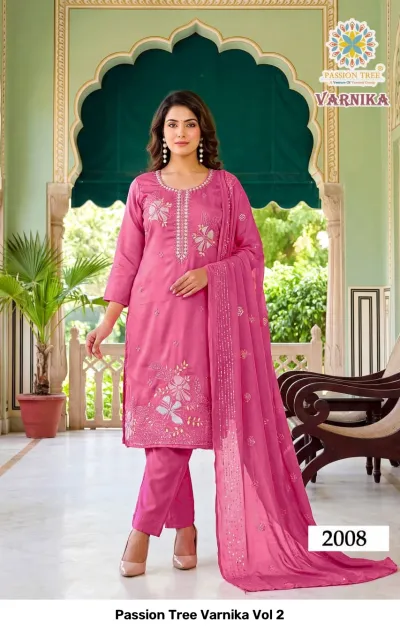 Passion Tree Varnika Vol 2, pink salwar suit featuring floral thread work and matching dupatta.