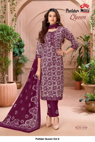 Patidar Queen Vol 2, deep purple salwar suit with white batik floral print.