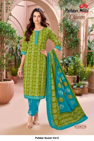 Patidar Queen Vol 2, lime green salwar suit with batik patterns and teal color accents.