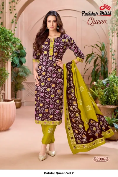 Patidar Queen Vol 2, deep purple salwar suit with yellow and white batik floral print.