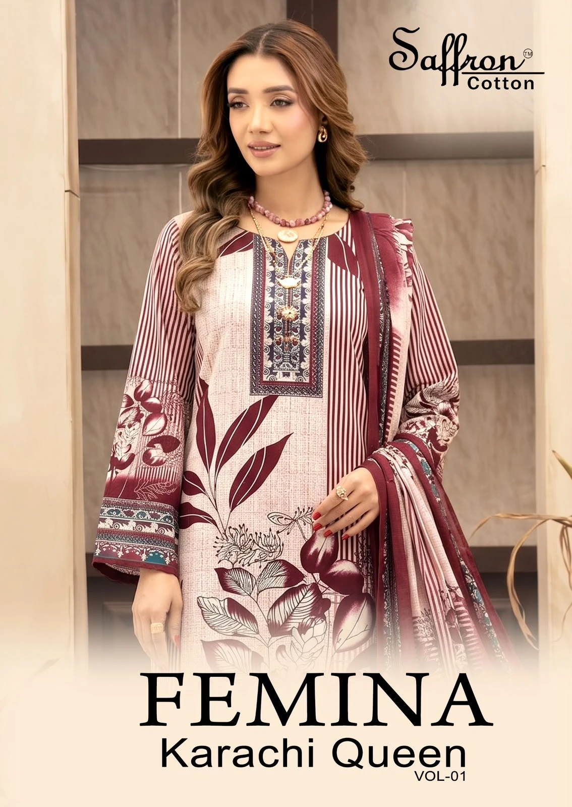 Saffron Femina Karachi Queen Vol 1 — Karachi Cotton Dress Material, Saffron Cotton wholesale from Surat — view 1