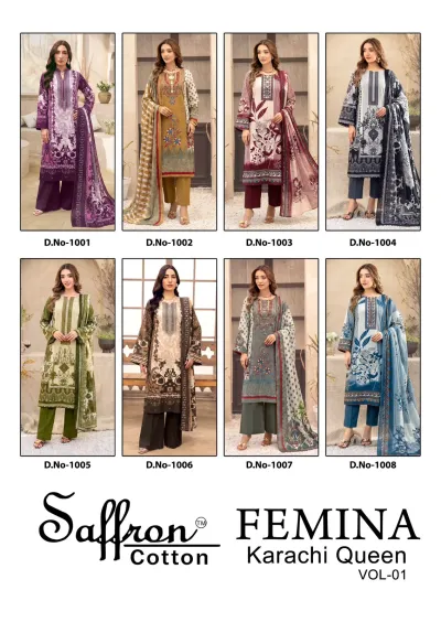 Saffron Femina Karachi Queen Vol 1 — Karachi Cotton Dress Material, Saffron Cotton wholesale from Surat — view 10